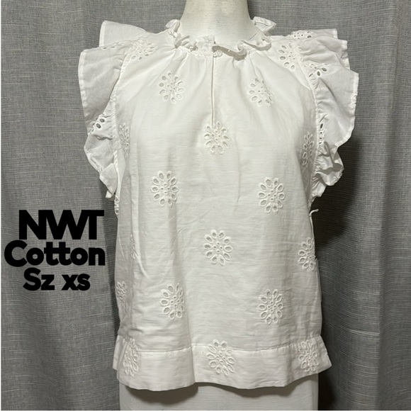 Free Assembly Tops - NWT Free Assembly Cotton Eyelet Flutter Sleeve-White-Sz XS